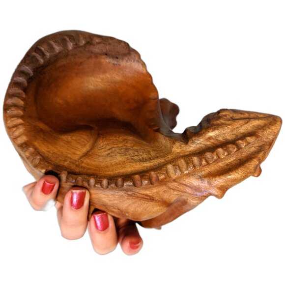 Vintage Hand Carved Wooden Iguana Trinket Dish Bowl Retro Decor Tropical - Picture 6 of 6